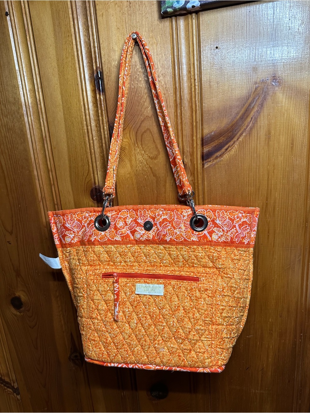 Quilted Orange Floral-Trim Tote Bag - Women's Shoulder Tote - Picture 5 of 14